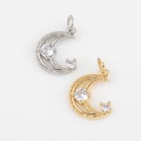 Cubic Zirconia Brass Pendants, with Cubic Zirconia, Moon, plated, DIY 