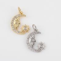 Cubic Zirconia Brass Pendants, with Cubic Zirconia, Moon, plated, DIY 