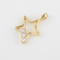 Cubic Zirconia Brass Pendants, with Cubic Zirconia, Star, gold color plated, DIY 