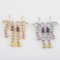 Cubic Zircon Brass Earring, with Cubic Zirconia, plated, for woman 