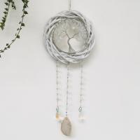 fer Windbell, avec Agate & cristal & quartz clair, arbre, pour la maison et le bureau, blanc Vendu par PC