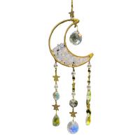 laiton Windbell, avec Gravier naturel & cristal & fer, lune, Placage de couleur d'or, pour la maison et le bureau, plus de couleurs à choisir Vendu par PC