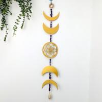 Bois de hêtre Ornements suspendus, avec améthyste & fer, lune, pour la maison et le bureau, plus de couleurs à choisir, 600mm, Vendu par PC