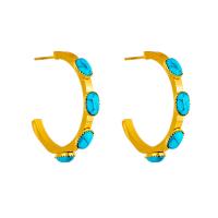 Boucles d'oreilles en acier titane, avec turquoise, Plaqué or 18K, bijoux de mode & pour femme, doré, 30mm, Vendu par paire