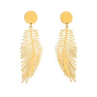 Boucles d'oreilles en acier titane, forme de plume, Placage, bijoux de mode & pour femme, doré Vendu par paire