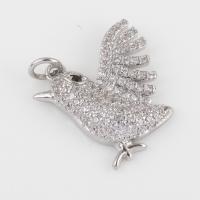 Cubic Zirconia Brass Pendants, with Cubic Zirconia, Bird, plated, DIY 