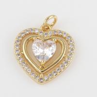 Cubic Zirconia Brass Pendants, with Cubic Zirconia, Heart, gold color plated, DIY 