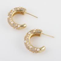 Cubic Zircon Brass Earring, with Cubic Zirconia, gold color plated, for woman 