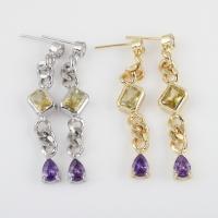 Cubic Zircon Brass Earring, with Cubic Zirconia, plated, for woman 