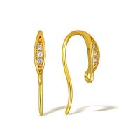 Brass Hook Earwire, real gold plated, micro pave cubic zirconia & for woman 