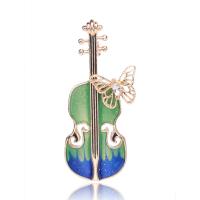 Emaille -Brosche, Zinklegierung, Violine, goldfarben plattiert, Handbemalte Emaille Glasur & für Frau & mit Strass, keine, 19x46mm, verkauft von PC