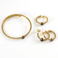 Титановые стали ювелирные изделия Set, титан, 18K позолоченный, разные стили для выбора & Женский & со стразами, 24mm, внутренний диаметр:Приблизительно 56mm, размер:7, продается PC