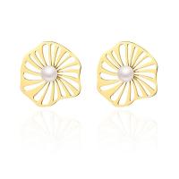 Boucles d'oreilles en acier titane, avec perle de plastique, Plaqué or 18K, bijoux de mode & pour femme, doré, 35mm, Vendu par paire