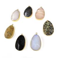 Gemstone Brass Pendants, Natural Stone, with Brass, Teardrop, plated, DIY 