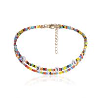 Petite perle en verre de collier 
, alliage de zinc, avec Seedbead, avec 10cm chaînes de rallonge, Placage de couleur d'or, Double couche & bijoux de mode & pour femme, multicolore Environ 30 cm, Vendu par PC