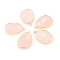 Natural Quartz Pendants, Rose Quartz, with Brass, Teardrop, gold color plated, DIY, pink 