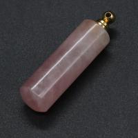 Rose Quartz Perfume Bottle Pendant, with Brass, Column, gold color plated, DIY, pink 