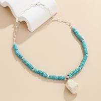 Collier turquoise en alliage de Zinc , avec turquoise, fait à la main, bijoux de mode & pour femme Environ 42 cm, Vendu par PC