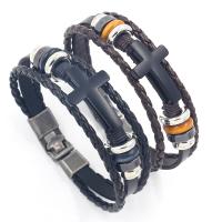 Bracelets de cuir de vachette, cuir de peau de vache, avec cuir PU & alliage de zinc, croix, Placage, multicouche & pour homme, plus de couleurs à choisir Environ 8.3 pouce, Vendu par PC