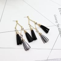 Moda flecos pendientes, aleación de zinc, con Cuero de PU, Joyería & micro arcilla de zirconia cúbica & para mujer, más colores para la opción, 100mm, Vendido por Par