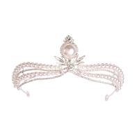 Bridal Tiaras, Zinc Alloy, with Plastic Pearl, silver color plated, fashion jewelry & for woman & with rhinestone, silver color, Inner Approx 145mm 