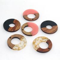 Original Holz Anhänger, Harz, mit Goldfolie & Holz, Kreisring, Epoxidharzklebstoff, DIY & hohl, keine, ca. 100PCs/Tasche, verkauft von Tasche