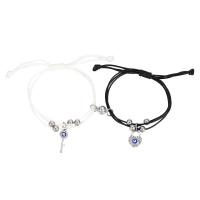 Evil Eye Jewelry Bracelet, Zinc Alloy, with Wax Cord, 2 pieces & Unisex & with rhinestone Approx 4.92 Inch, Approx 4.72 Inch 