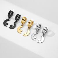 Huggie Hoop Drop Earring, Нержавеющая сталь 304, Луна и звезды, вакуумное ионное покрытие, ювелирные изделия моды & Женский, Много цветов для выбора, продается Пара