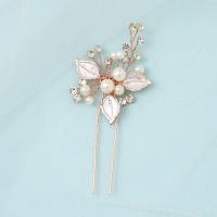 Hair Stick, Zinc Alloy, with Plastic Pearl, handmade, fashion jewelry & for woman & with rhinestone, golden 