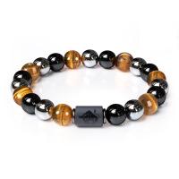 Gemstone Bracelets, Tiger Eye, with Black Magnetic Stone & Obsidian & Elastic Thread, 12 Signs of the Zodiac, fashion jewelry & Unisex 10mm Inch 