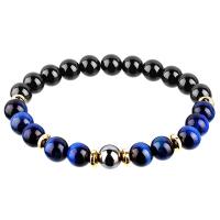 Edelstein Armbänder, Obsidian, mit Schwarz+Magnet+Stein & Tigerauge, rund, Modeschmuck & unisex, blau, 8mm, Länge:7 ZollInch, verkauft von PC