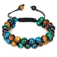 Pulseras de piedra del ojo del tigre, Ojo de tigre, con Cordón de nudo, Esférico, Doble capa & Joyería & unisexo & ajustable, más colores para la opción, 8mm, longitud:7.4-10.2 Inch, Vendido por UD