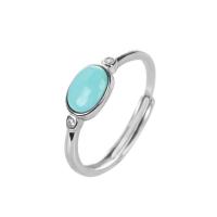 Anillo de Plata Ley, Turquesa natural, con Plata de ley 925, chapado en color de plata, ajustable & micro arcilla de zirconia cúbica & para mujer, 7.9x5.7mm, tamaño:6-8, Vendido por UD