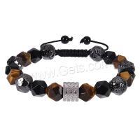 Gemstone Bracelets, Tiger Eye, with Obsidian & Lava & 304 Stainless Steel, fashion jewelry & Unisex 10mm 