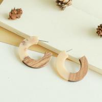 Wood Earring, деревянный, с канифоль, Буква C, ювелирные изделия моды & Женский, 38mm, Приблизительно 50ПК/сумка, продается сумка