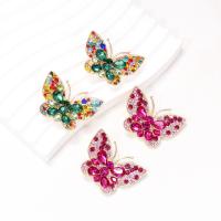 arete de aleación de zinc con diamante de imitación, Mariposa, Joyería & para mujer & con diamantes de imitación, más colores para la opción, 43x43mm, Vendido por Par