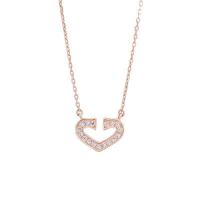 Zircon cubique Micro Pave collier en argent sterling, argent sterling 925, avec 5CM chaînes de rallonge, coeur, Placage, pavé de micro zircon & pour femme, plus de couleurs à choisir Environ 45 cm, Vendu par PC