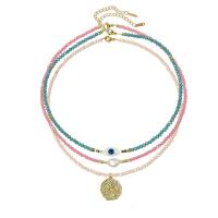 Collier en cristal, avec perle d'eau douce cultivée & laiton & Acier inoxydable 316, Placage de couleur d'or, styles différents pour le choix & pavé de micro zircon & pour femme, Vendu par PC