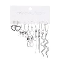 Zinc Alloy Earring Set, antique silver color plated, vintage & nine pieces & for woman, 25-83mm 