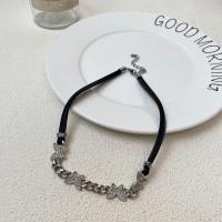 Mode Choker Halskette, Zinklegierung, mit Titanstahl & Lederband, mit Verlängerungskettchen von 6.8cm, Modeschmuck & für Frau & mit Strass, Länge:ca. 32.6 cm, verkauft von PC