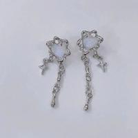 Resin Zinc Alloy Earring, with Resin, silver color plated, fashion jewelry & for woman 