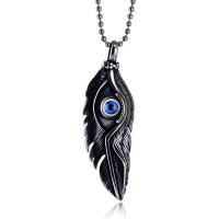 Titanium Steel Jewelry Necklace, with Resin, Feather, polished, fashion jewelry & DIY & Unisex & evil eye pattern & blacken, black 