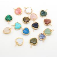 Gemstone Brass Pendants, Natural Stone, with Brass, Heart, gold color plated, DIY 