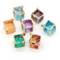 Natural Quartz Pendants, with Zinc Alloy,  Square, gold color plated, DIY 