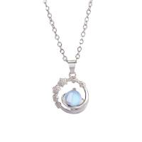 Collier de bijoux en argent , argent sterling 925, avec Moonstone, avec 5CM chaînes de rallonge, Placage, pour femme, couleur platine Environ 45 cm, Vendu par PC