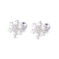 Sterling Silver Stud Earring, argent sterling 925, flocon de neige, Placage, pour femme, couleur platine, 6mm, Vendu par paire