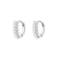 Silver Earring Zircon pavent Sterling, argent sterling 925, avec perle d'eau douce cultivée, Placage, pavé de micro zircon & pour femme, couleur platine Vendu par paire