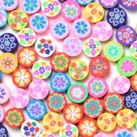 Flower Polymer Clay Beads, Flat Round, DIY, mixed colors, 10mm, Approx 