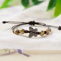 Porcelain Bracelets, Zinc Alloy, with Porcelain & Wax Cord, Butterfly, plated, for woman 15-20CM 