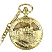 Montre de poche, alliage de zinc, avec caoutchouc, Train, Placage de couleur d'or, Résistant à l’eau de vie & Gaufré & unisexe & montre mécanique & creux Environ 14.8 pouce, Vendu par PC